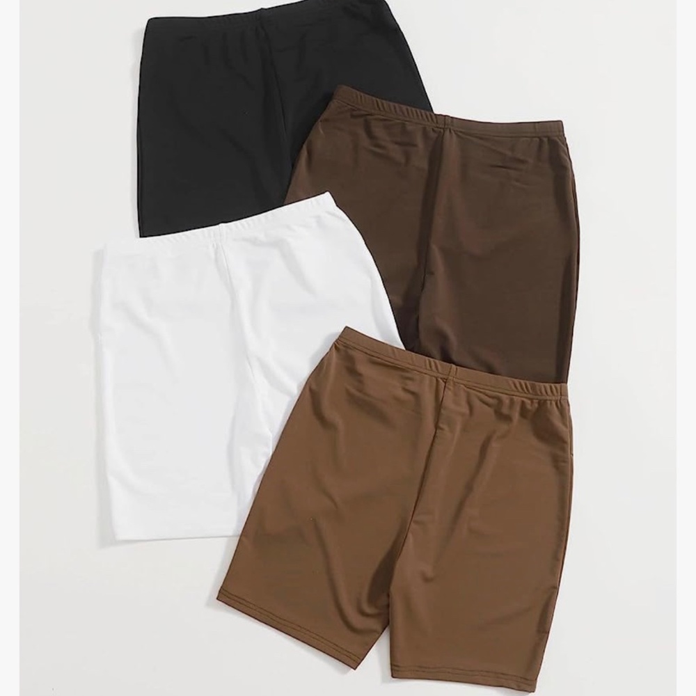 Women’s High Waist Biker Yoga Shorts Black White Brown Bundle Lot Set 4 Piece